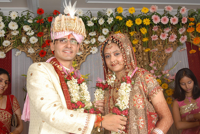 Punjabi Wedding - Jai Mala, Ver Mala Ceremony where Punjabi bride and groom put a garland around their spouse's neck