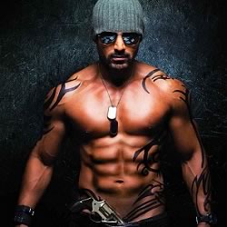 Photo of John Abraham's muscular body  in film Force