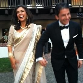 Very happy Lisa Ray and Jason Denhi on their wedding day at the Napa Valley in California.