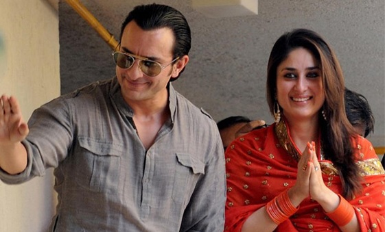 Saif Ali Khan and Kareena Kapoor Khan waving to media and fans after Registering their Marriage