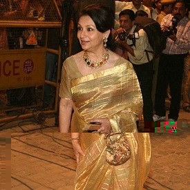 Mother of the groom Sharmila Tagore looking elegant in a Golden Saree at Saif and Kareena's Reception in Delhi