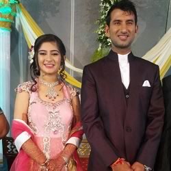 Batsman Chesteshwar Pujara, With Wife, Pooja, at their Wedding Reception.