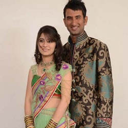Cheteshwar Pojara with his wife Puja, after their engagement.