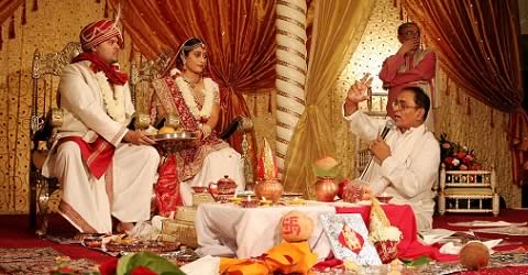 Saptapadi, or Pheras, is an important Hindu Marriage ritual where the bride and groom walk around the Holy Fire.