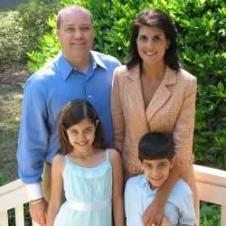 Nikki Haley's Family picture with husband, Michael Haley, Daughter Rena and son Nalin Haley.
