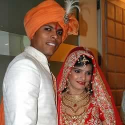 Wedding Photo of Umesh Yadav with wife, Tanya Wadhwa.