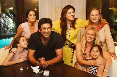 Shaniera Mia (Thompson) with Wasim Akram and his family at his house in Karachi Pakistan.