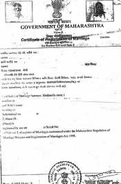 Indian Certificate of Registration of Marriage