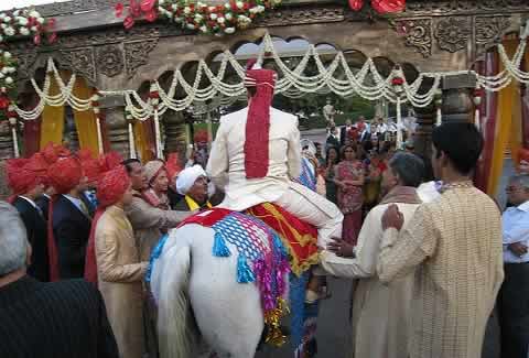 In Hindu weddings "Baraat" is the groom's wedding procession. He rides a female horse.