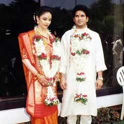Sachin Tendulkar with his wife, Anjali, just after their wedding.