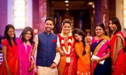 Dipika Pallikal with sisters and family, at her engagement to Dinesh Karthik.
