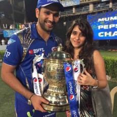 Rohit Sharma Wife with him and the IPL Trophy